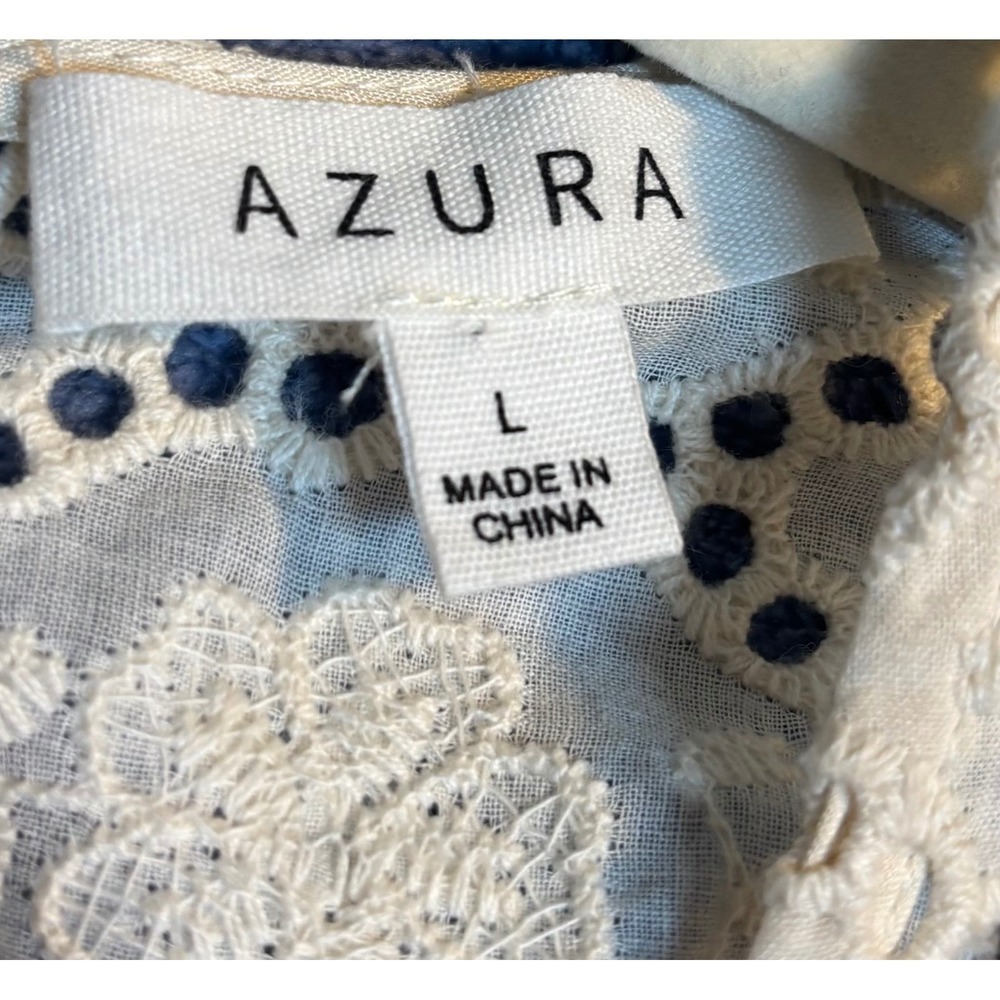 Azura Mini Dress Women's Cream NWT Excellent Eyelet Tie Front Long Sleeve Large - Picture 5 of 8